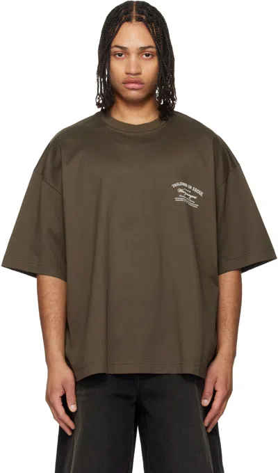 Wooyoungmi Khaki Lettering Graphic T-shirt In Brown