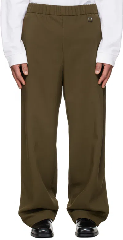 Wooyoungmi Khaki Twill Elasticized Waist Trousers In Green