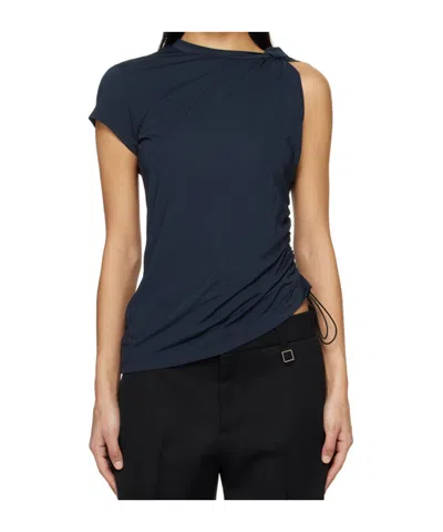 Wooyoungmi Navy Knotted T-shirt In Black