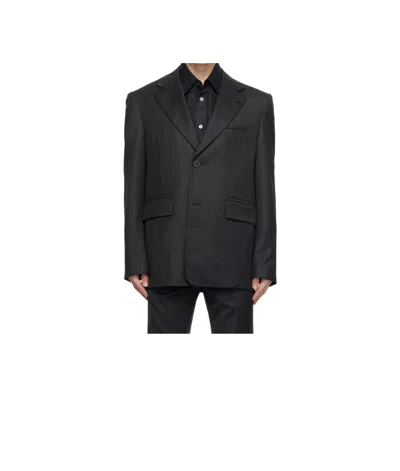 Wooyoungmi Lapel Long-sleeved Suit Coat In Black