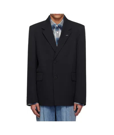 Wooyoungmi Lapel Long-sleeved Suit Jacket In Black