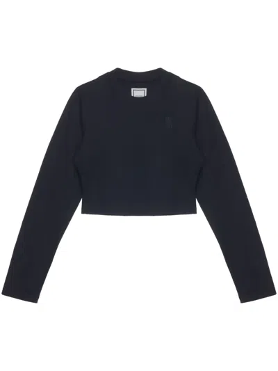 Wooyoungmi Logo-embroidered Cropped T-shirt In Blue