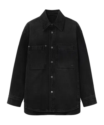 Wooyoungmi Logo Long-sleeved Denim Shirt In Black
