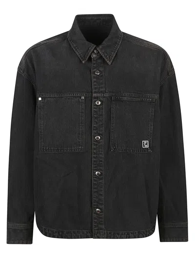 Wooyoungmi Long Sleeve Button-up Shirt With Chest Pockets For Men In Black