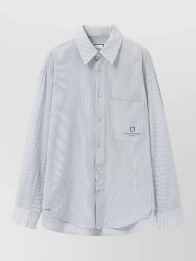 Wooyoungmi Long Sleeve Striped Silk Nylon Shirt In White
