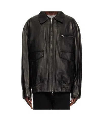 Wooyoungmi Long-sleeved Leather Jacket In Black