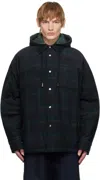 Wooyoungmi Navy & Green Check Overshirt In 825f Fresh Green