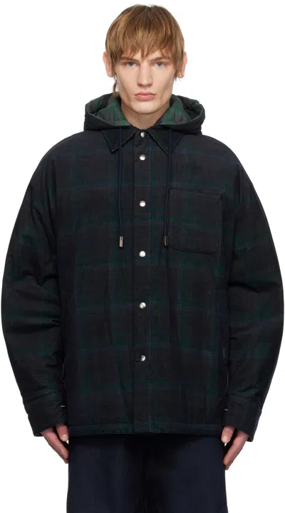 Wooyoungmi Navy & Green Check Overshirt In 825f Fresh Green