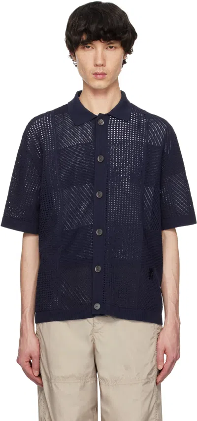 Wooyoungmi Navy Check Shirt In Navy526n
