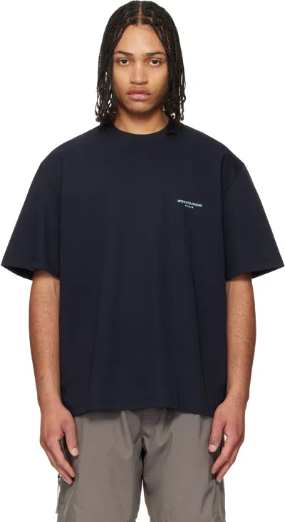 Wooyoungmi Navy Tuft Embroidered Back Logo T-shirt In Black