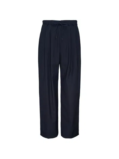 Wooyoungmi Suiting Pants With Robe Belt Detail In Blue
