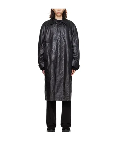 Wooyoungmi Pleated Lapel Coat In Black