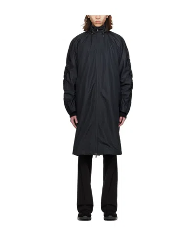Wooyoungmi Pleated Stand-neck Coat In Black