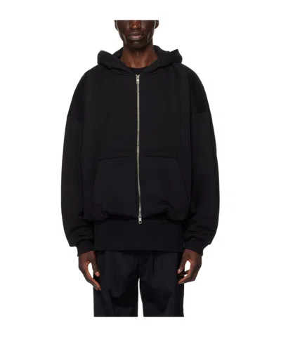 Wooyoungmi Pull Rope Hooded Zipper Hoodie In Black