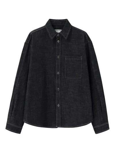 Wooyoungmi Rigid Textured Denim Shacket In Black
