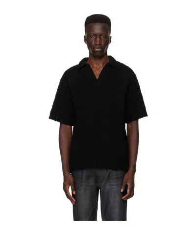 Wooyoungmi Short Sleeve Knitted Polo Shirt In Black
