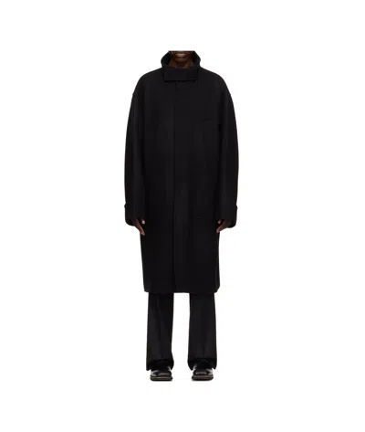 Wooyoungmi Black Wool Blend High Neck Coat In 916b Black
