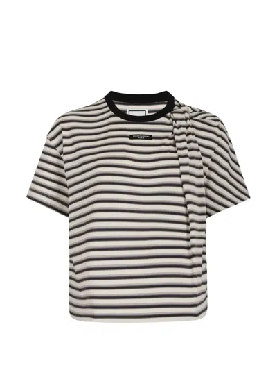 Wooyoungmi Striped Draped T-shirt In Gray
