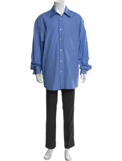 Pre-owned Wooyoungmi Striped Long Sleeve Dress Shirt W/ Tags In Blue