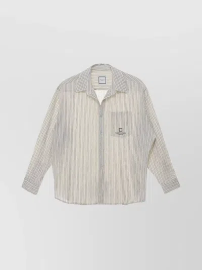 Wooyoungmi Striped Long Sleeves Shirt With Chest Pocket In Metallic