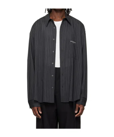 Wooyoungmi Striped Long-sleeved Shirt In Black