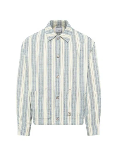 Wooyoungmi Stripe-pattern Dropped-shoulder Shirt In White