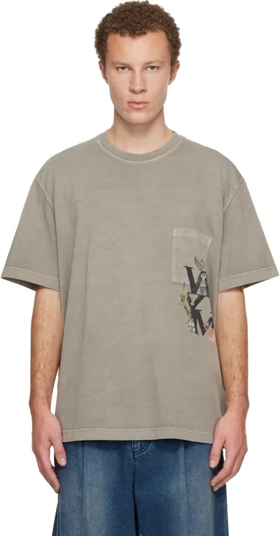 Wooyoungmi Chest-pocket Floral-design T-shirt In Gray