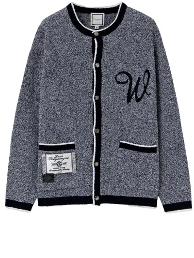 Wooyoungmi Textured Knit Cardigan With Contrast Trim In Gray