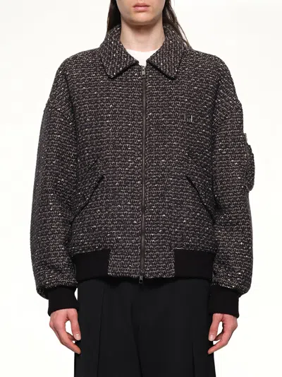 Wooyoungmi Tweed Zip-up Bomber Jacket In Black