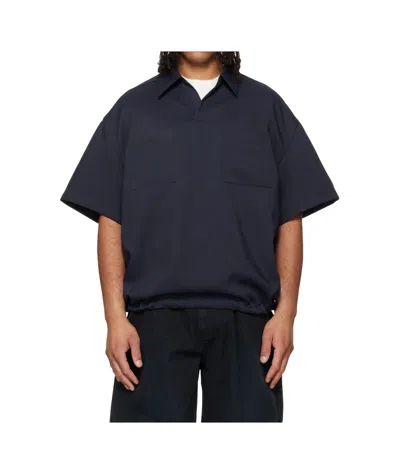 Wooyoungmi Twill Patch Pocket Polo Shirt In Black