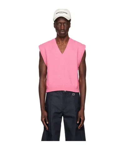 Wooyoungmi V-neck Knitted Detail Vest In Pink 519p
