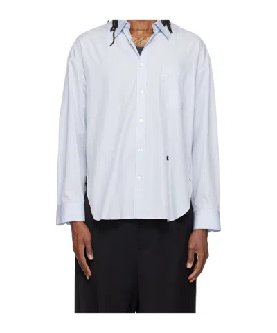 Wooyoungmi Vertical-stripe Chest-pocket Shirt In Blue