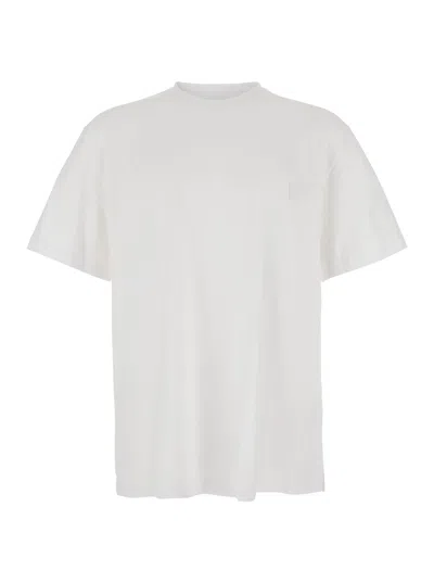 WOOYOUNGMI WHITE CREWNECK T-SHIRT WITH LOGO PATCH ON THE FRONT AND FLORAL MOTIF ON THE REAR IN COTTON MAN