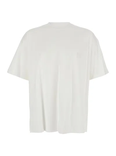 WOOYOUNGMI WHITE CREWNECK T-SHIRT WITH LOGO PATCH ON THE FRONT AND FLORAL MOTIF ON THE REAR IN COTTON MAN