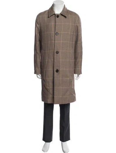 Pre-owned Wooyoungmi Wool Plaid Print Trench Coat W/ Tags In Brown