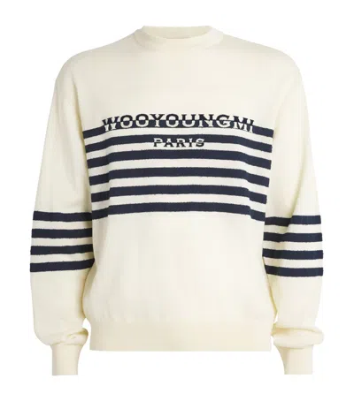 Wooyoungmi Wool Stripe Logo Sweater In Ivory