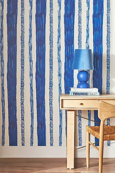 Work + Sea Pen Stripe Wallpaper In Blue