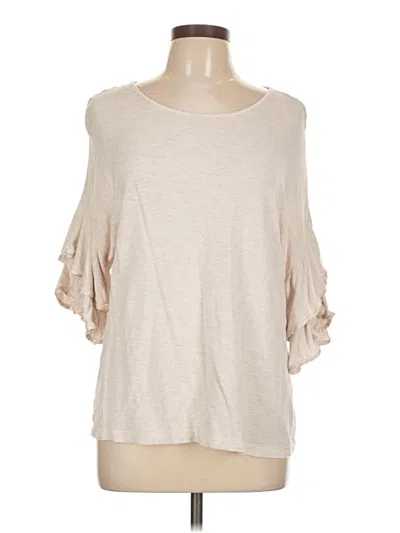 Pre-owned Workshop Republic Clothing 3/4 Sleeve Top Tan Cold Shoulder Neckline Tops In Brown