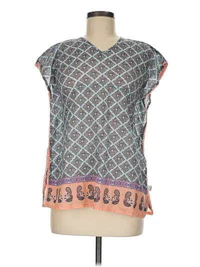 Pre-owned World Market Short Sleeve Blouse In Blue