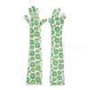 World Wide Ltd Flower Print Long Fuji White/green Gloves In Multi