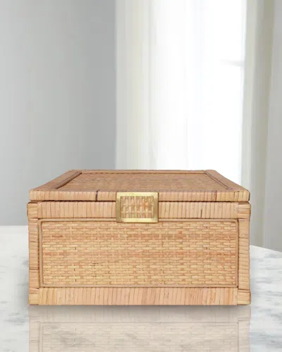 Worlds Away Bruno Rattan Box, Large In Brown