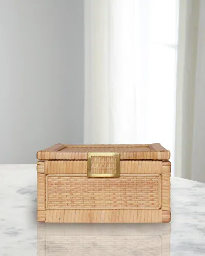 Worlds Away Bruno Rattan Box, Small In Brown