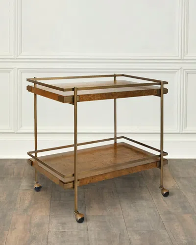 Worlds Away Cash Burl Wood Bar Cart In Brown