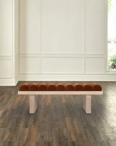 Worlds Away Caspian Channel-tufted Bench, 52" In Rust