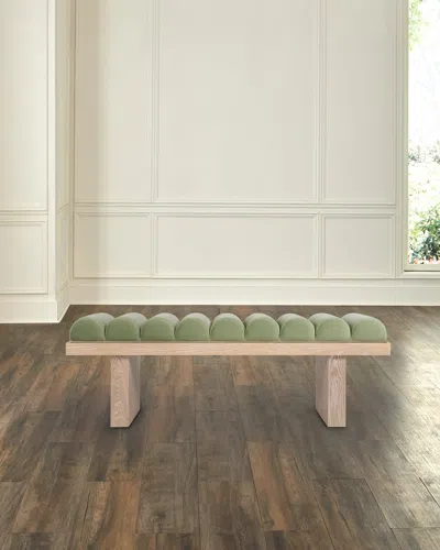 Worlds Away Caspian Channel-tufted Bench, 52" In Green