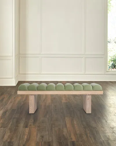 Worlds Away Caspian Channel-tufted Bench, 52" In Sage