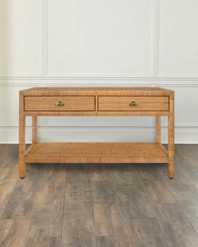 Worlds Away Ciara Rattan Console Table In Natural Rattan