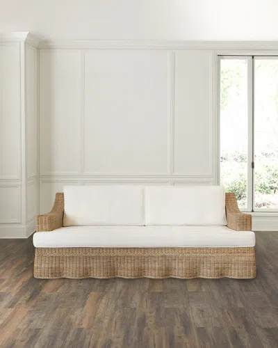 Worlds Away Daphne Rattan Sofa, 85" In Neutral