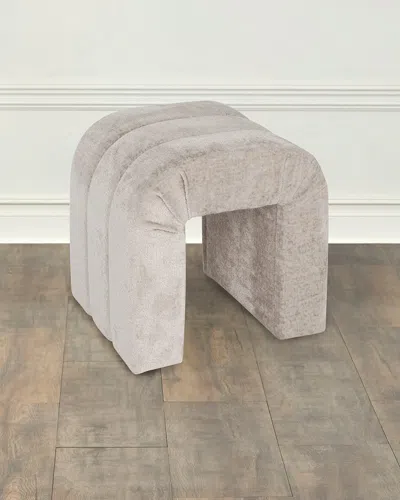 Worlds Away Finch Channel-tufted Chenille Stool In Gray
