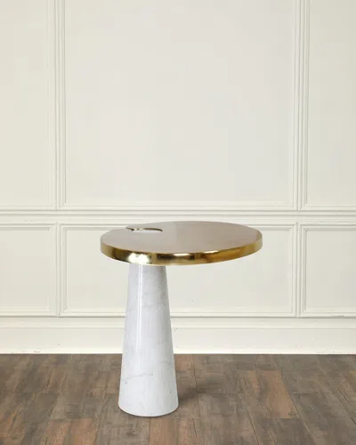 Worlds Away Fontaine Oval Side Table In White, Brass